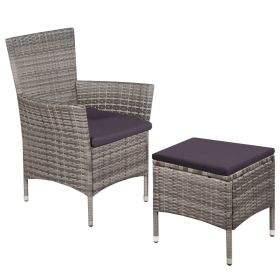 Patio Chair and Stool with Cushions Poly Rattan Gray