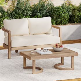 2 - Person Outdoor Acacia Wood Patio Seating Group with Cushions and Coffee Table for Porch, Garden, Backyard, Balcony, Brown wash, Beige cushion