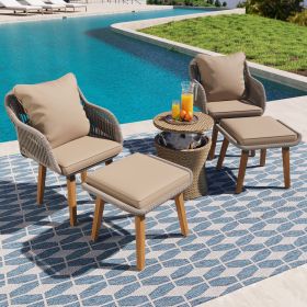 K&K 5 Pieces Patio Furniture Chair Sets, Patio Conversation Set With Wicker Cool Bar Table, Ottomans,Outdoor Furniture Bistro Sets for Porch,Backyard,