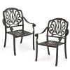 2 Pieces Patio Cast Aluminum Dining Chairs with Armrests