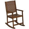 Patio Wood Rocking Chair with PU Seat and Rubber Wood Frame