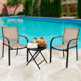 Set of 2 Patio Stackable Dining Chairs with Armrests Garden Deck