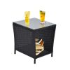 Outdoor Side Coffee Table with Storage Shelf,All Weather PE Rattan and Steel Frame,Patio Furniture Square,Bistro Table for Garden Porch,Backyard Pool