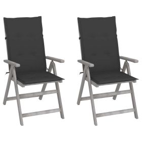 Patio Reclining Chairs 2 pcs with Cushions Solid Acacia Wood