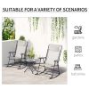 Outsunny 3 Piece Outdoor Rocking Chair Set, Patio Folding Lawn Rocker Set with Glass Coffee Table, Headrests for Yard, Patio, Deck, Backyard, Cream Wh