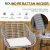 Outsunny 3 Piece Patio Set, Outdoor Bistro Furniture, PE Rattan Wicker Table and Chairs, Cushioned, Hand Woven, Modern Look with Tempered Glass for Ga