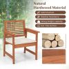 Set of 2 Patio Solid Wood Dining Chairs with Cushions and Slatted Seat