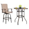 Wrought Iron Glass High Bar Table Patio Bar Table Brown