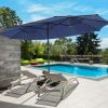 15 Feet Twin Patio Umbrella with 48 Solar LED Lights