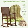 Patio Wood Rocking Chair with PU Seat and Rubber Wood Frame