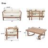 2 - Person Outdoor Acacia Wood Patio Seating Group with Cushions and Coffee Table for Porch, Garden, Backyard, Balcony, Brown wash, Beige cushion