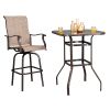 Wrought Iron Glass High Bar Table Patio Bar Table Brown