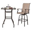 Wrought Iron Glass High Bar Table Patio Bar Table Brown