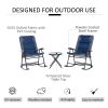 Outsunny 3 Piece Outdoor Patio Furniture Set with Glass Coffee Table & 2 Folding Padded Rocking Chairs, Bistro Style for Porch, Camping, Balcony, Navy