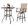 Wrought Iron Glass High Bar Table Patio Bar Table Brown