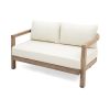 2 - Person Outdoor Acacia Wood Patio Seating Group with Cushions and Coffee Table for Porch, Garden, Backyard, Balcony, Brown wash, Beige cushion