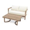 2 - Person Outdoor Acacia Wood Patio Seating Group with Cushions and Coffee Table for Porch, Garden, Backyard, Balcony, Brown wash, Beige cushion