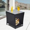 Outdoor Side Coffee Table with Storage Shelf,All Weather PE Rattan and Steel Frame,Patio Furniture Square,Bistro Table for Garden Porch,Backyard Pool