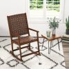 Patio Wood Rocking Chair with PU Seat and Rubber Wood Frame