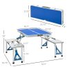 Outsunny Folding Picnic Table with Umbrella Hole, Aluminum Suitcase Portable Outdoor Table with Bench, Patio, Porch or Camping Table and Chair Set, Oc