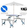 Outsunny Folding Picnic Table with Umbrella Hole, Aluminum Suitcase Portable Outdoor Table with Bench, Patio, Porch or Camping Table and Chair Set, Oc