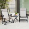 Outsunny 3 Piece Outdoor Rocking Chair Set, Patio Folding Lawn Rocker Set with Glass Coffee Table, Headrests for Yard, Patio, Deck, Backyard, Cream Wh