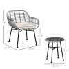 Outsunny 3 Piece Patio Set, Outdoor Bistro Furniture, PE Rattan Wicker Table and Chairs, Cushioned, Hand Woven, Modern Look with Tempered Glass for Ga