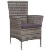 Patio Chair and Stool with Cushions Poly Rattan Gray