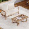 2 - Person Outdoor Acacia Wood Patio Seating Group with Cushions and Coffee Table for Porch, Garden, Backyard, Balcony, Brown wash, Beige cushion