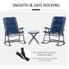 Outsunny 3 Piece Outdoor Patio Furniture Set with Glass Coffee Table & 2 Folding Padded Rocking Chairs, Bistro Style for Porch, Camping, Balcony, Navy