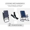 Outsunny 3 Piece Outdoor Patio Furniture Set with Glass Coffee Table & 2 Folding Padded Rocking Chairs, Bistro Style for Porch, Camping, Balcony, Navy