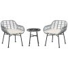 Outsunny 3 Piece Patio Set, Outdoor Bistro Furniture, PE Rattan Wicker Table and Chairs, Cushioned, Hand Woven, Modern Look with Tempered Glass for Ga