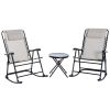 Outsunny 3 Piece Outdoor Rocking Chair Set, Patio Folding Lawn Rocker Set with Glass Coffee Table, Headrests for Yard, Patio, Deck, Backyard, Cream Wh