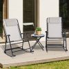 Outsunny 3 Piece Outdoor Rocking Chair Set, Patio Folding Lawn Rocker Set with Glass Coffee Table, Headrests for Yard, Patio, Deck, Backyard, Cream Wh