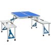 Outsunny Folding Picnic Table with Umbrella Hole, Aluminum Suitcase Portable Outdoor Table with Bench, Patio, Porch or Camping Table and Chair Set, Oc