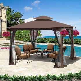 10x10 Outdoor Patio Gazebo Canopy Tent With Ventilated Double Roof And Mosquito net(Detachable Mesh Screen On All Sides); Suitable for Lawn;  Garden; (Color: BROWN)