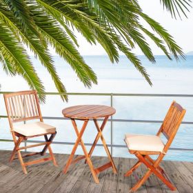 3 Pieces Patio Folding Bistro Set with Padded Cushion and Round Coffee Table (Color: White)