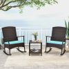 3 Piece Patio Rocking Set Wicker Rocking Chairs with 2-Tier Coffee Table