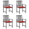 Patio Chairs with Cushions 4 pcs Gray Solid Acacia Wood