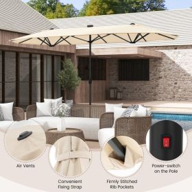 13FT Double-sided Patio Umbrella with Solar Lights for Garden Pool Backyard (Color: Beige)