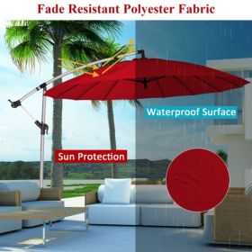 10 Feet Patio Offset Umbrella Market Hanging Umbrella for Backyard Poolside Lawn Garden (Color: Dark Red)