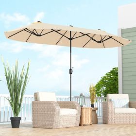 13 Feet Double-Sided Patio Twin Table Umbrella with Crank Handle (Color: Beige)