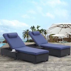 Outdoor Patio Chaise Lounge Chair,Lying in bed with PE Rattan and Steel Frame,PE Wickers,Pool Recliners with Elegant Reclining Adjustable Backrest and (Color: Black+Blue)