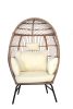 Outdoor Garden Wicker Egg Chair And Footstool Patio Chaise, With Cushions, Outdoor Indoor Basket Chair