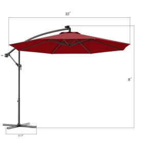 10 Feet Patio Umbrella with Crank and Solar LED Lights (Color: Dark Red)