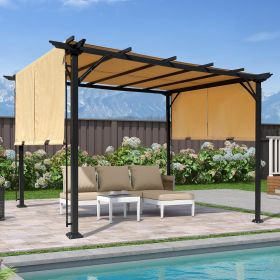 9.5 x 12 Ft Outdoor Pergola Patio Gazebo,Retractable Shade Canopy,Steel Frame Grape Gazebo,Sunshelter Pergola for Gardens,Terraces,Backyard (Color: Khaki)