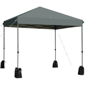 8 x 8 Feet Outdoor Pop-up Canopy Tent with Portable Roller Bag and Sand Bags (Color: GRAY)