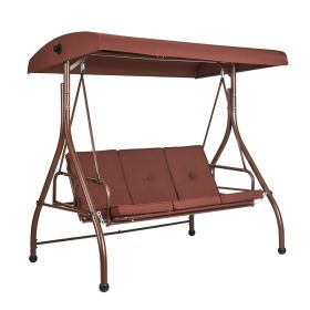 VEVOR 3-Seat Patio Swing Chair, Converting Canopy Swing, Outdoor Patio Porch with Adjustable Canopy, Removable Thick Cushion and Alloy Steel Frame, fo (Seat Frame Type: Single Frame, Color: BROWN)