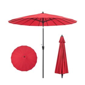 9 Feet Round Patio Umbrella with 18 Fiberglass Ribs (Color: Wine)