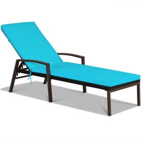 Outdoor Adjustable Reclining Patio Rattan Lounge Chair with Adjustable Backrest (Color: Turquoise)